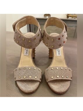 Jimmy Choo Veto 100 Studded Sandals Beige/Silver studs Size 6.5